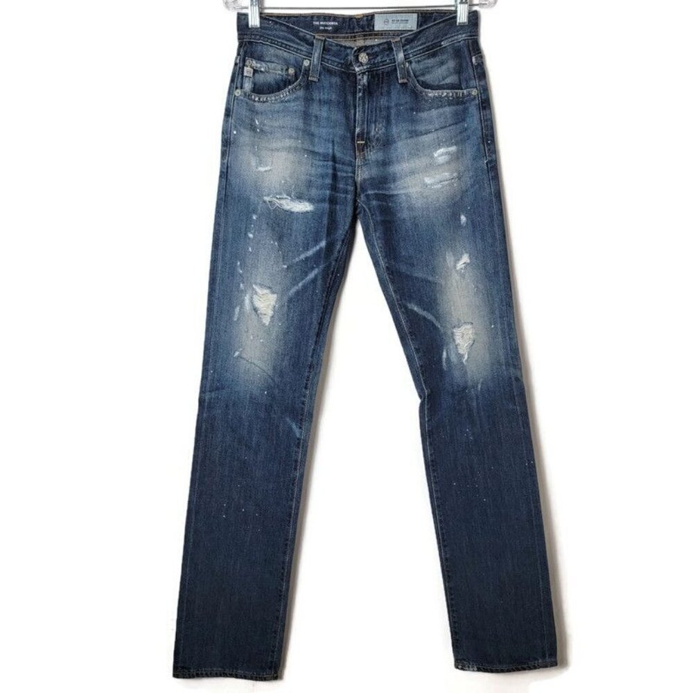 Adriano Goldschmied Mens The Matchbox Slim Straight Jeans 28x34 Whiskers Paint